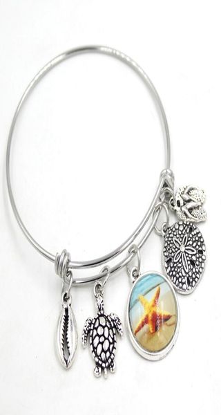 

new arrival whole ocean beach bracelets cowrie turtle flip flop sand dollar charms bracelets stainless steel bangles for women6389568, Golden;silver