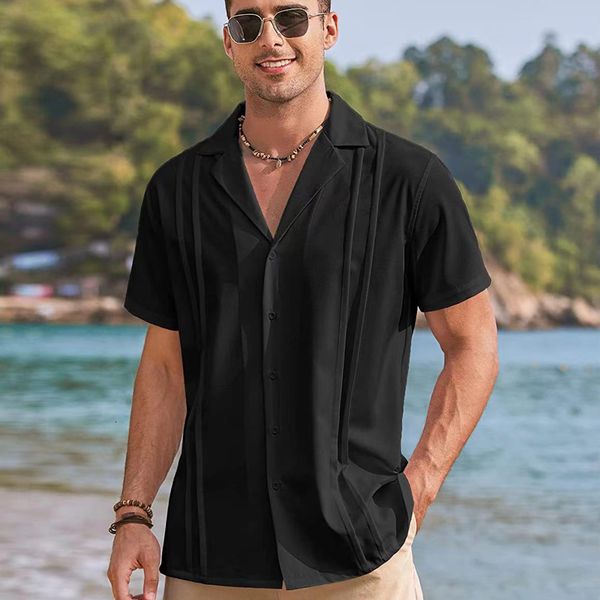 

men s dress shirts fashion for men vintage summer solid color short sleeve oversized streetwear brace designer clothes 230707, White;black