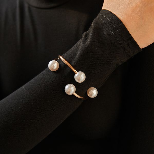

new love big designer bracelet beads popular fashion alloy jewelry double layer pearl bracelet women's asymmetric half open bracelet we, Black