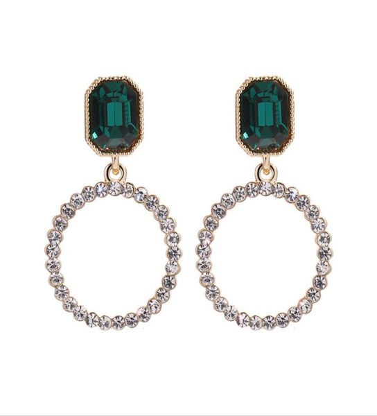 

fashion prestigious dark green crystal earrings jewelry versatile long round earrings for women gift q4601405883, Golden