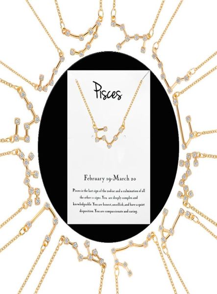 

12 zodiac sign card necklaces for women men constellation horoscope shape pendant gold silver chains fashion jewelry gift1392846
