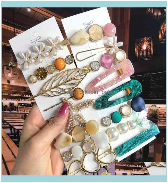 

headbands jewelry2021 pearl crystal acrylic clips set for women retro geometric barrettes pin girl hair aessories fashion jewelry 3103267, Silver