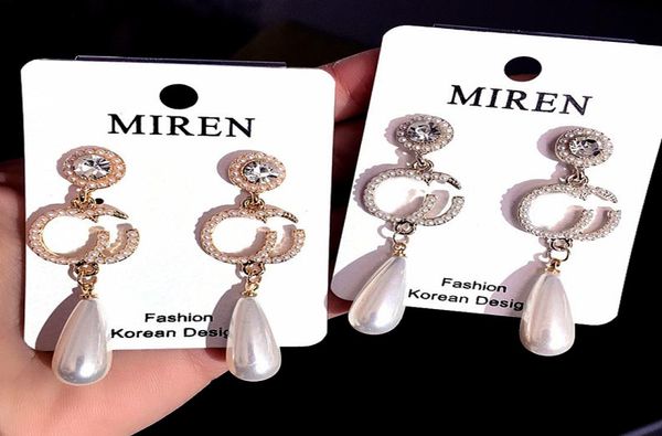 

fashion diamond earrings jewelry elegant women pearl charms simple crystal dangler for wedding engagement party lover gift 2 color7564686, Golden