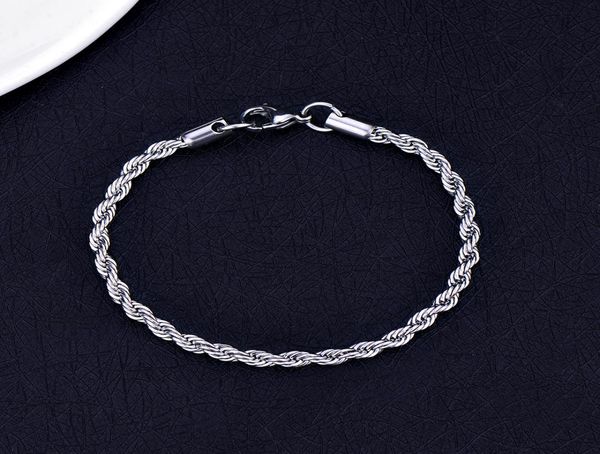 

whole 4mm stainless steel ed rope chain bracelet fashion men039s titanium steel jewelry father brothers gift fre7466263, Black