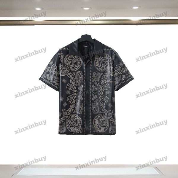 

xinxinbuy men designer tee t shirt 23ss leather letter cashew fruit sets short sleeve cotton women white black blue m-2xl, Black;brown