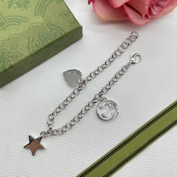 

designer bracelet jewelry star heart pendant bracelets silver plate agate turquoise fashion love charm chain for women wedding gift party, Black