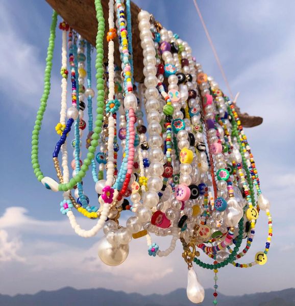 

ins wind crystal beaded necklace female niche design allmatch pearl personality color rice bead collarbone chain8888955, Silver