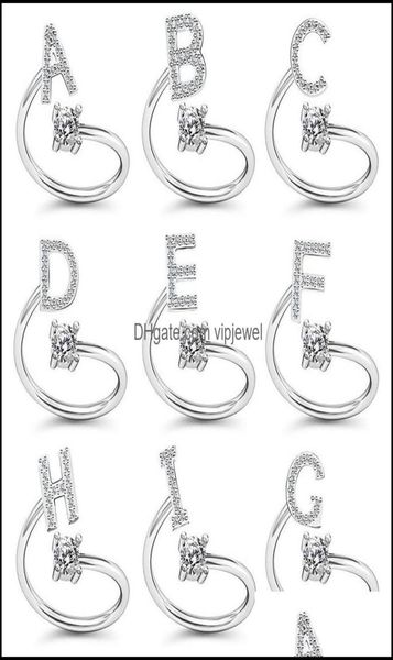 

band rings jewelry gold color initials az letter alphabet adjustable opening rhinestone finger for women party wedding gift drop 2493035, Silver