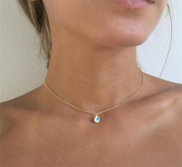 

mini evil eye necklace waterdrop pendant necklaces gold silver plated chain women girl fashion fine jewelry t0291469719