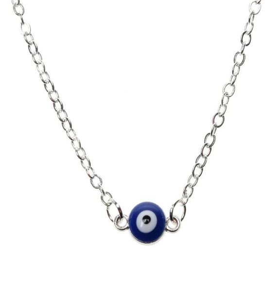 

turkish symbol enamel evil blue eyes pendant necklace clavicle chains necklace women men nazar turkey arabic islamic lucky charm g7105398, Silver