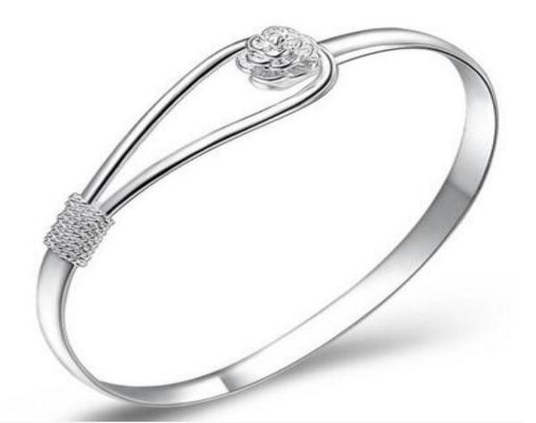 

charm bangle bracelets 925 sterling silver rose flower cuff fashion bangle for women jewelry8708251, Black