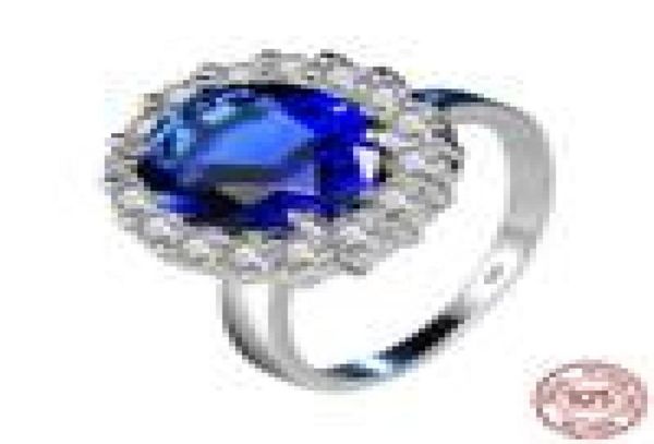 

princess william kate blue cubic zircon engagement rings for women 925 sterling silver wedding ring jewelry gift xr2341497408, Slivery;golden
