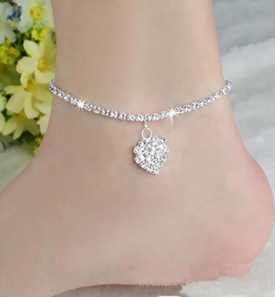 

anklet crystal rhinestone love heart pendant toe ankle bracelet chain link foot jewelry for women drop ps10487489829, Red;blue