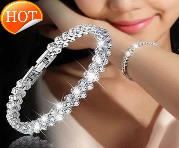 

charm bracelets womens crystal bangle gold silver plated roman women039s natural zircon full diamond jewelry5249758, Golden;silver