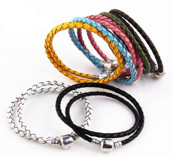 

fine jewelry woven 100% genuine leather bracelet mix size 925 silver clasp bead fits charms bracelet diy marking8517439, Golden;silver