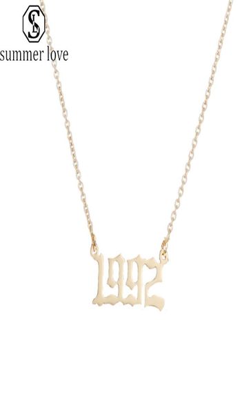 

birth years stainless steel necklace initial year number necklace birthday gift charm friendship old english arabic mumerals jewel2348660, Silver