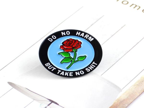 

round rose badge enamel lapel pin do no harm but take no shit rose romantic brooch denim backpack cap accessories punk gifts7058472, Gray