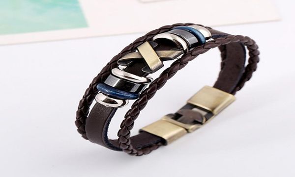 

men women charm weave handmade punk bracelet genuine head layer cowhide leather alloy vintage bracelet7199791, Black