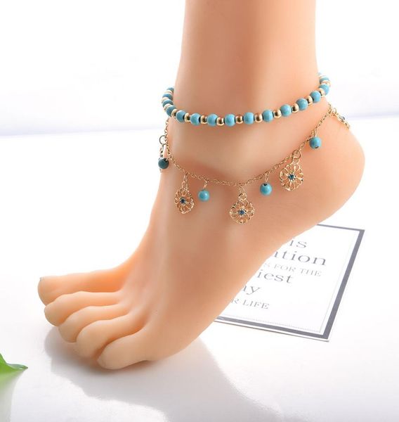 

2020 beaded summer new ornaments hollow out flowers pendant foot ornaments ladies leisure beach anklet foot ornaments women039s1222035, Red;blue