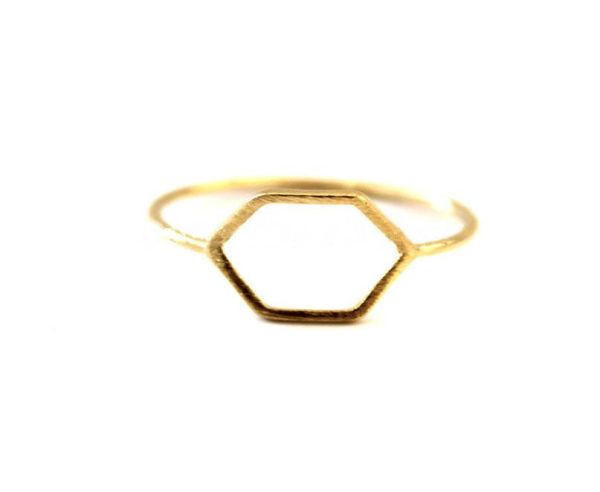 

fashion hexagon ring geometric rules 18k gold plated rings on the surface of wire drawing processing9802056, Golden;silver