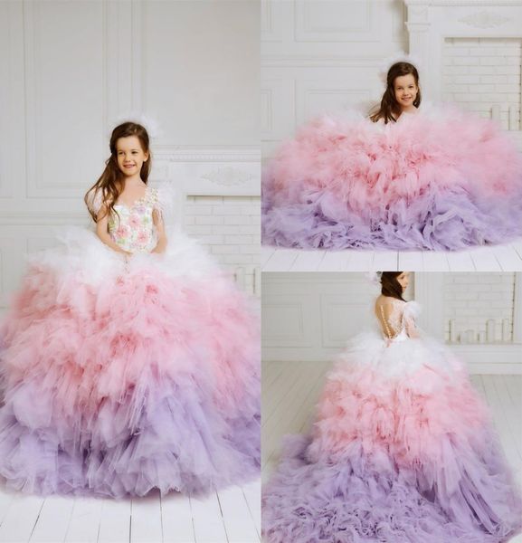 

luxury feather ball gown flower girl dresses for wedding beaded lace appliqued toddler girls pageant dress kids formal wear prom g2537074, White;blue
