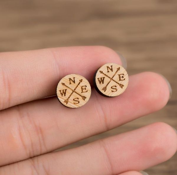 

handmade wooden compass geometric ear studs nautical wood stud earrings personality retro arrow compass stud earrings5718291, Golden;silver