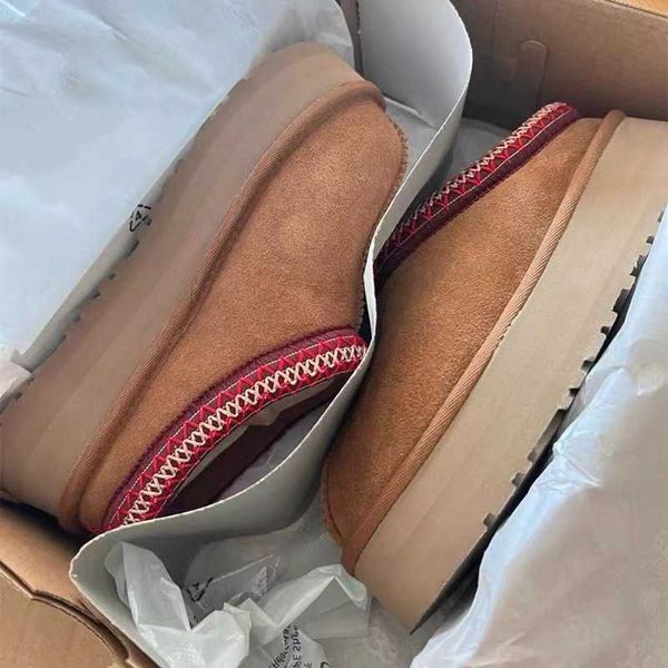 

ug tasman slippers chestnut fur slides sheepskin shearling tazz mules women men ultra mini platform boot slip-on shoes suede upper comfort f, Black