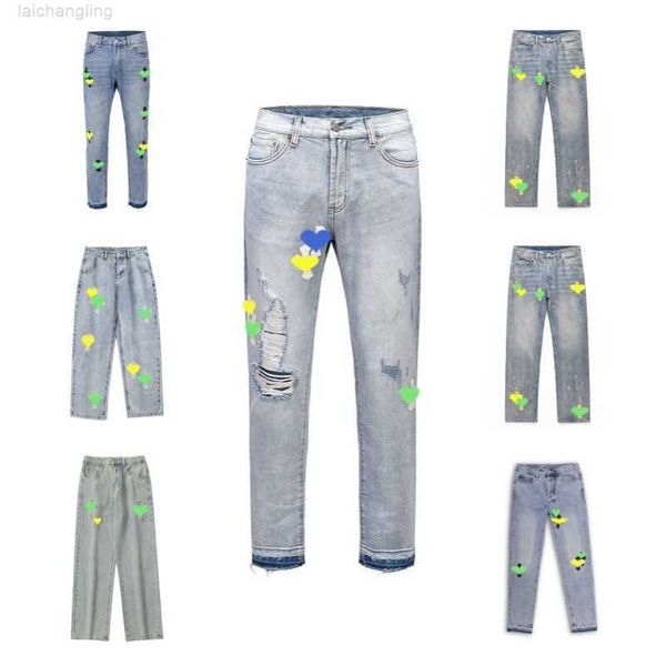 

men's jeans designers chrome trousers heart jean embroidery patchwork ripped trend brand motorcycle1rwk, Blue
