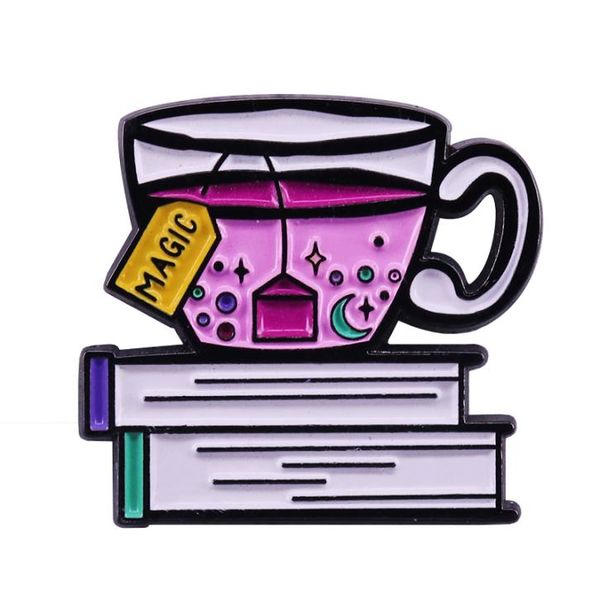 

tea and book lovers enamel pin with magic witchy design lovely literary bookworm gift4247146, Gray