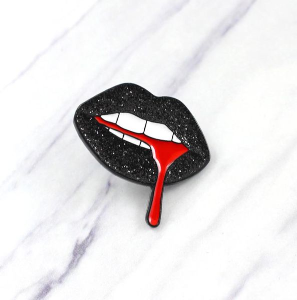 

shiny black lips flowing out of red blood brooch personality creative badge shirt denim leather fashion accessories6562121, Gray