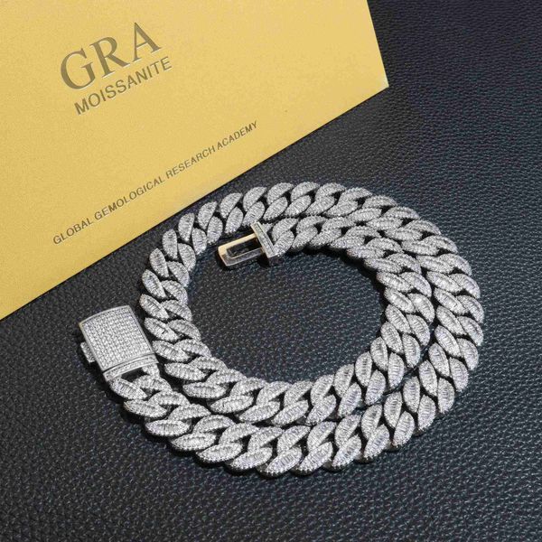 

16mm moissanite chains hip hop fine jewelry cuban link chains men iced out necklace 18k gold plated pass diamond tester, Silver