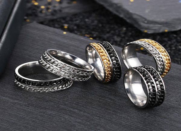 

lucky double rotatable chains ring stainless steel spin band rings for men women hip hop fashion jewelry2626016, Silver
