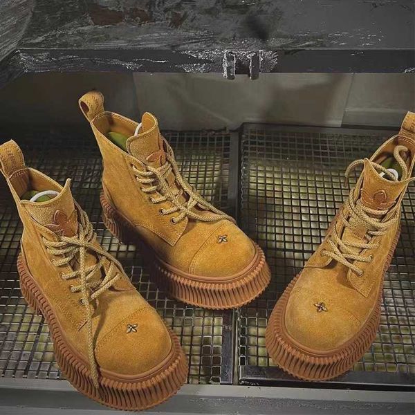 

wu xuanyi's same thick soled yellow martin women's leather breathable xyds smfk british style short boots6666, Black