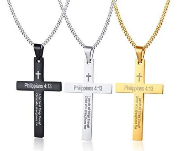 

316l stainless steel philippians 413 bible verse cross pendant necklace for men women chain 24quot6509926, Silver