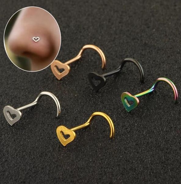 

stainless steel studs heart shape multicolor nose rings nose studs hooks nose piercing body piercings body jewelry2300155, Silver