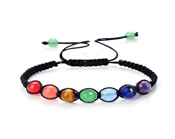 

diy 7 colorful natural stone beads crystal chakra bracelet for women braided rope bracelets reiki spiritual yoga jewelry3886908, Black
