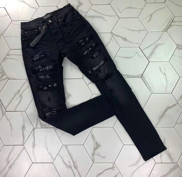 

hm335 men039s distressed ripped skinny jeans fashion mens jeans slim motorcycle moto biker causal mens denim pants hip hop men 2523044, Blue