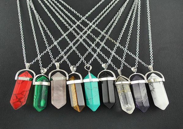 

necklace bullet shape healing pointed silver stainless steel amethyst rose quartz gemstone beads chakra pendants hexagon natural s2238629