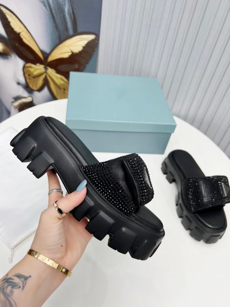 

fashion sandals summer women prad slippers slide leather leisure sandals luxury designers platform sandals pl21, Black