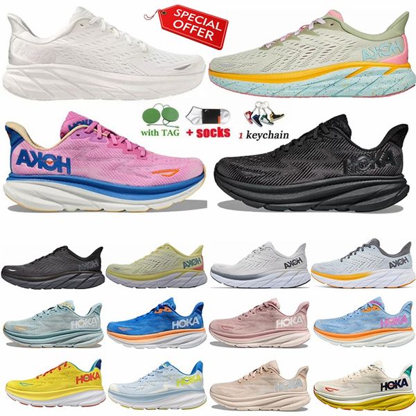 

new clifton 8 cliftons 9 running shoes hokas womens mens jogging sneakers blue fog yellow pear sweet corn people seaweed tripler white sneak