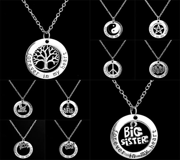 

forever in my heart circle pendant necklace family member mom girl grandma big little sister friend pendants for women neckla4348975, Silver