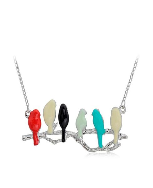 

jewelry pendant necklace for women necklaces charm enamel cute silver chain animal love birds pendants six bird on branch long par4876430