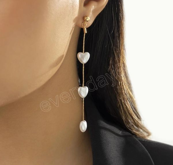 

long heart pearl earrings for women charms trendy dangle earrings hanging fashion jewelry wedding accessories girls gifts8468926, Silver