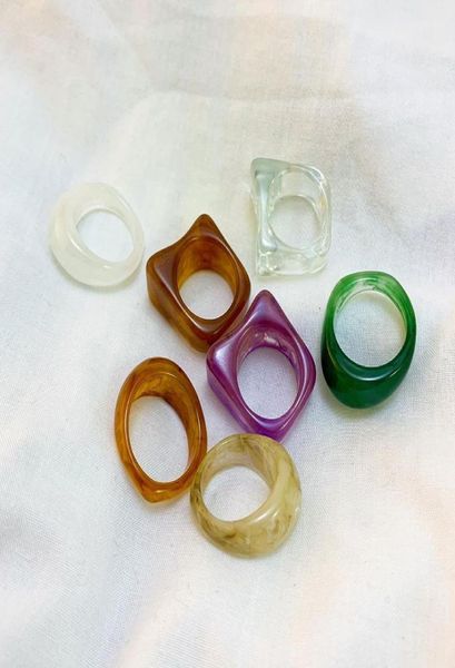 

colourful transparent resin acrylic band ring new vintage geometric wide chunky index finger rings for women mixed bulk jewelry5904478, Silver