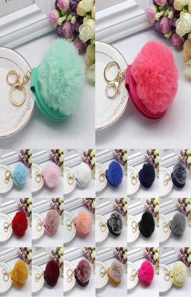 

pu round mirror keyring fashion doublesided folding mirror keychain faux fur puff ball key holder pom pom keyring8296494, Slivery;golden