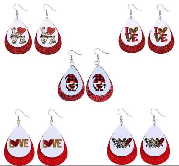 

valentine039s gnome with love heart color faux leather earrings two layerglitter printed valentine day earrings gifts5725230, Silver