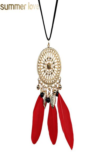 

feather long beaded black chain tassel necklaces dream catcher red black color necklace for women office accessory bohemia costume9324795, Silver