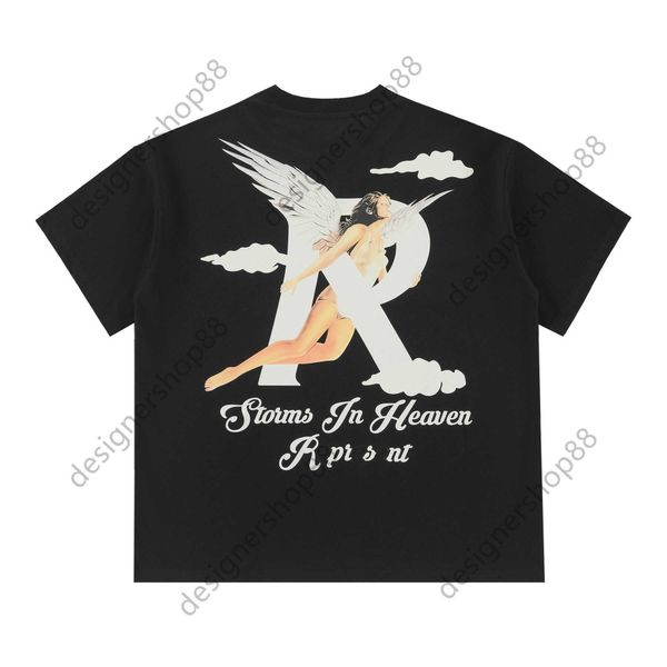 

men's t-shirts rapresant 1:1 summer american fashion brand angel youth popular couple loose round neck cotton short sleeve t-shirt, White;black