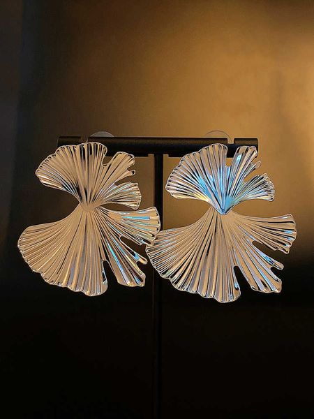 

dangle chandelier exaggerated design sense ginkgo leaf premium earrings 2023 new temperament small metal earrings, Silver