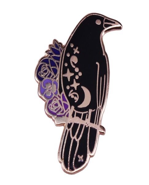 

flower raven enamel pin magic witchcraft badge goth horror art jewelry4828194, Gray